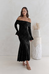 Here For Love Off-Shoulder Mesh Maxikleid Schwarz