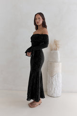 Here For Love Off-Shoulder Mesh Maxikleid Schwarz
