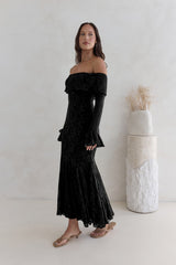 Here For Love Off-Shoulder Mesh Maxikleid Schwarz