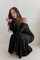 Here For Love Off-Shoulder Mesh Maxikleid Schwarz