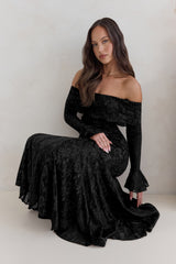 Here For Love Off-Shoulder Mesh Maxikleid Schwarz