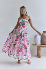 Bouquet In Bloom Trägerloses Maxikleid Rosa