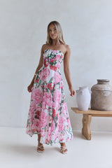 Bouquet In Bloom Trägerloses Maxikleid Rosa