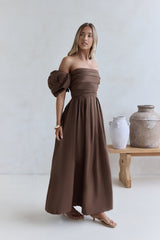 Bella schulterfreies Maxikleid Schokolade