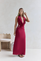 Kiss Journeys Neckholder-Maxikleid Burgund
