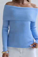 Dreamwave Off-Shoulder-Strick-Top Blau