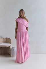 Hidden Flair One-Shoulder-Maxikleid aus Mesh – Pink