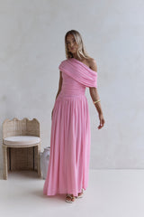 Hidden Flair One-Shoulder-Maxikleid aus Mesh – Pink