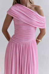 Hidden Flair One-Shoulder-Maxikleid aus Mesh – Pink