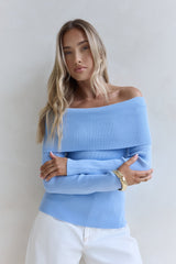 Dreamwave Off-Shoulder-Strick-Top Blau