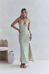Far And Away Mesh Maxi-Kleid Salbei