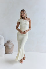 Kiss The Moon One-Shoulder-Maxikleid aus Mesh, Zitrone