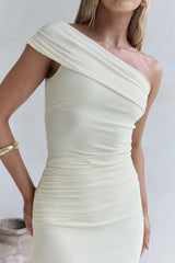 Kiss The Moon One-Shoulder-Maxikleid aus Mesh, Zitrone