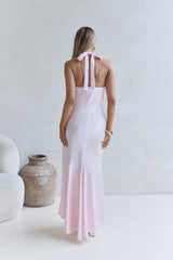 Lucky In Life Satin Neckholder Maxikleid Pink