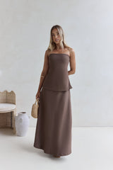 Trägerloses Maxikleid „Ring The Bell“ in Braun