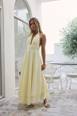 Maxikleid mit Neckholder und Blütenprint „Lemon“