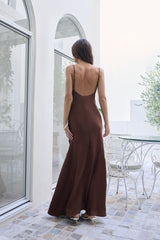 Brilliant Belle Satin-Maxikleid Braun