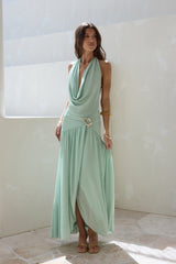 Floating Clouds Neckholder-Maxikleid aus Mesh Salbeigrün