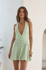 Flow With Me Neckholder-Minikleid Salbei
