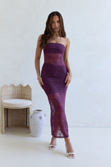 For The Lovers schulterfreies Spitzen-Maxikleid Pflaume