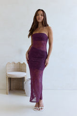 For The Lovers schulterfreies Spitzen-Maxikleid Pflaume