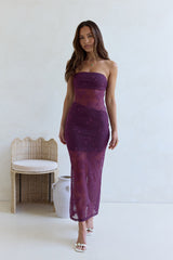 For The Lovers Spitzen-Maxikleid trägerlos Pflaume