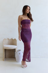 For The Lovers schulterfreies Spitzen-Maxikleid Pflaume