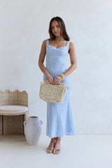 Maxikleid mit Pailletten, Mond- und Sterne-Häkelmuster, Blau