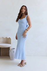Maxikleid mit Pailletten, Mond- und Sterne-Häkelmuster, Blau