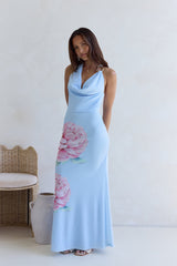 Truth Be Told Neckholder-Maxikleid aus Mesh Blau