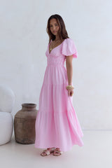 Schmetterlingsflügel-Maxikleid Rosa