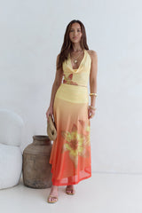 Sunrise Stars Mesh Neckholder Top Gelb