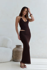 Whispers In The Dark Neckholder Maxikleid aus Mesh Braun