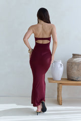 Maxikleid "Caught Your Eye" aus Mesh ohne Träger, Bordeaux