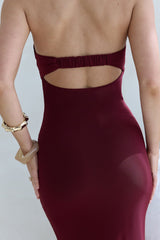 Maxikleid "Caught Your Eye" aus Mesh ohne Träger, Bordeaux