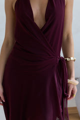 Starry Dreams Neckholder-Minikleid aus Mesh Burgunderrot