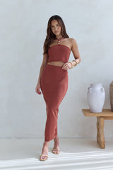 Secret Kisses Neckholder Strick-Croptop Clay