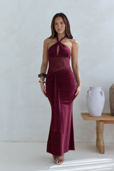 Taste Of Luxe Neckholder-Maxikleid aus Mesh, Burgund