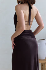 Make Your Mark Neckholder-Maxikleid aus Mesh Braun