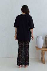 Date In Soho Transparenter Spitzen-Maxirock Schwarz