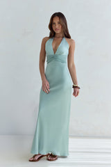 Destinations Maxikleid aus Satin mit Neckholder, Salbeigrün