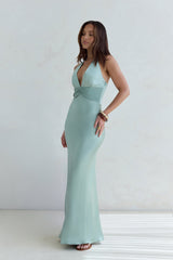 Destinations Maxikleid aus Satin mit Neckholder, Salbeigrün