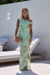 Scenic Dreams Off-Shoulder-Maxikleid aus Mesh Salbeigrün
