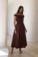Days Of The Sun schulterfreies Maxikleid Schokolade
