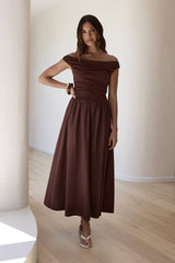 Days Of The Sun schulterfreies Maxikleid Schokolade