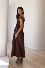 Days Of The Sun schulterfreies Maxikleid Schokolade