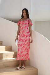Aurora Skies Off-Shoulder Maxikleid Pink