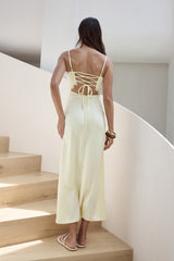 Romantisches Satin-Maxikleid Gelb
