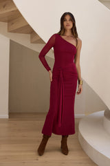 Moment Of Clarity One-Shoulder Mesh Maxikleid Pflaume