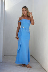 Heart For You One Shoulder Mesh Maxi Kleid Blau